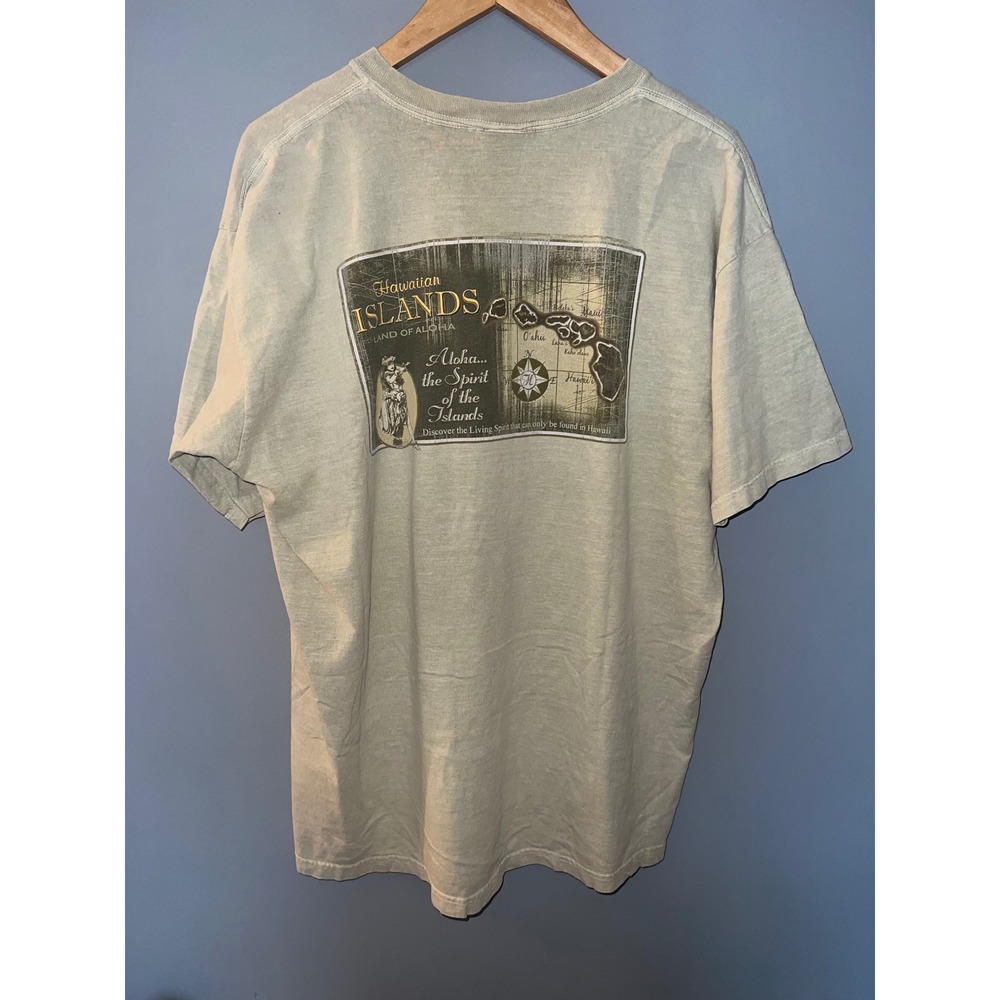 Chroma Zone Anvil Hawaiian Islands Graphic‎ T-Shirt Sage Green Vintage Style